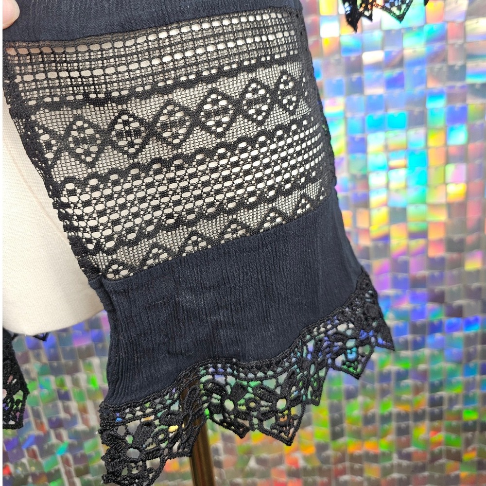Moral Fiber Black Lace Trim Open Front Cardigan‎ Kimono Duster Women's Small - Picture 4 of 7